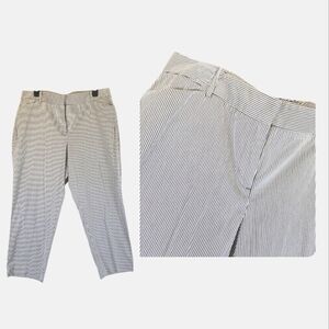 TALBOTS All Cotton Mid Rise Curvy Striped Ankle Pant Grey Size16 Petite Like New